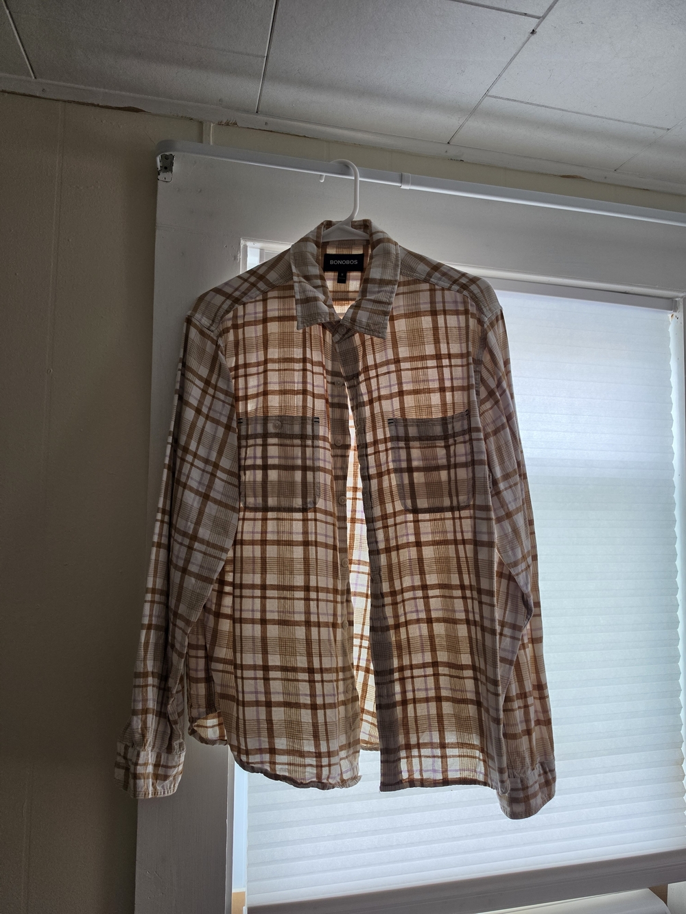 Bonobos Tan & Cream Plaid Lightweight Shirt Jacket